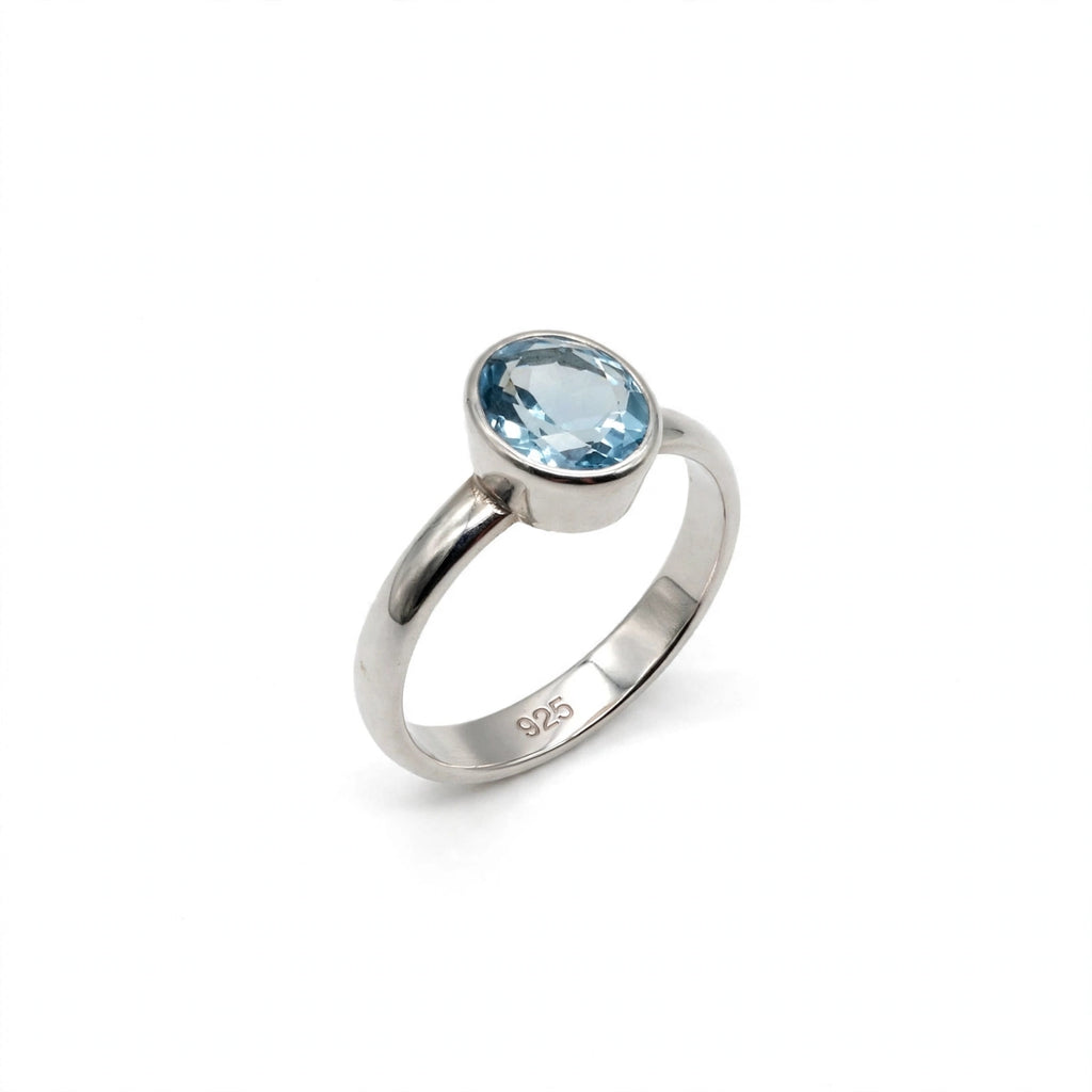 Damen Ring 925 Silber mit ovalem blauen Topas - filigraner Edelsteinring hellblau - Blauer Topas Ring Silber