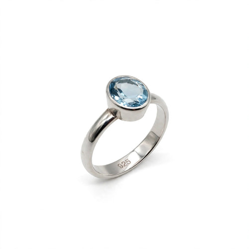 Damen Ring 925 Silber mit ovalem blauen Topas - filigraner Edelsteinring hellblau - Blauer Topas Ring Silber